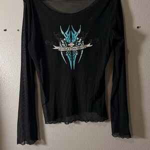 Harley-Davidson Black and Blue Graphic Mesh Long Sleeve Tee